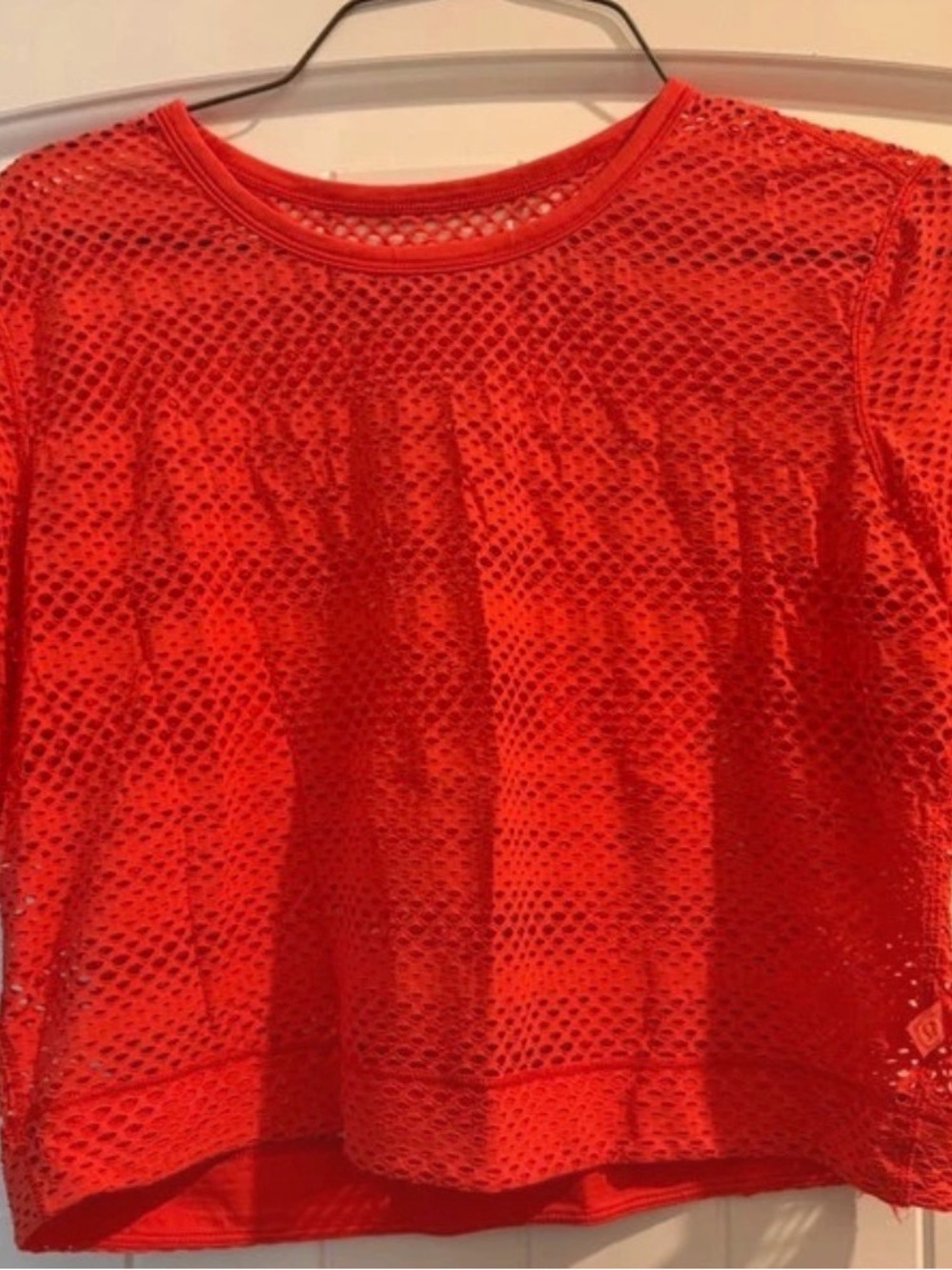 Women's Orange Mesh Short-Sleeve Layered Top